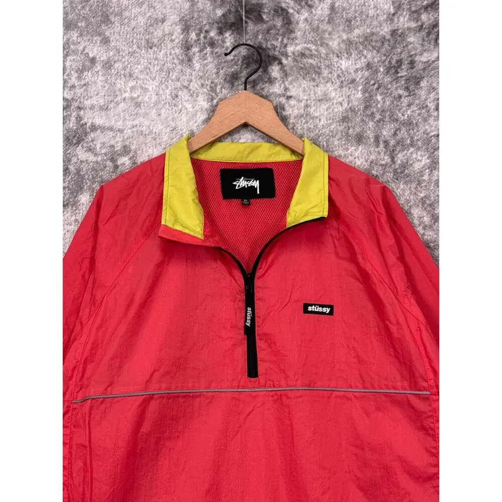 STUSSY Sport Jacket XL Mens Coral Pink Half Zip Pullover Windbreaker